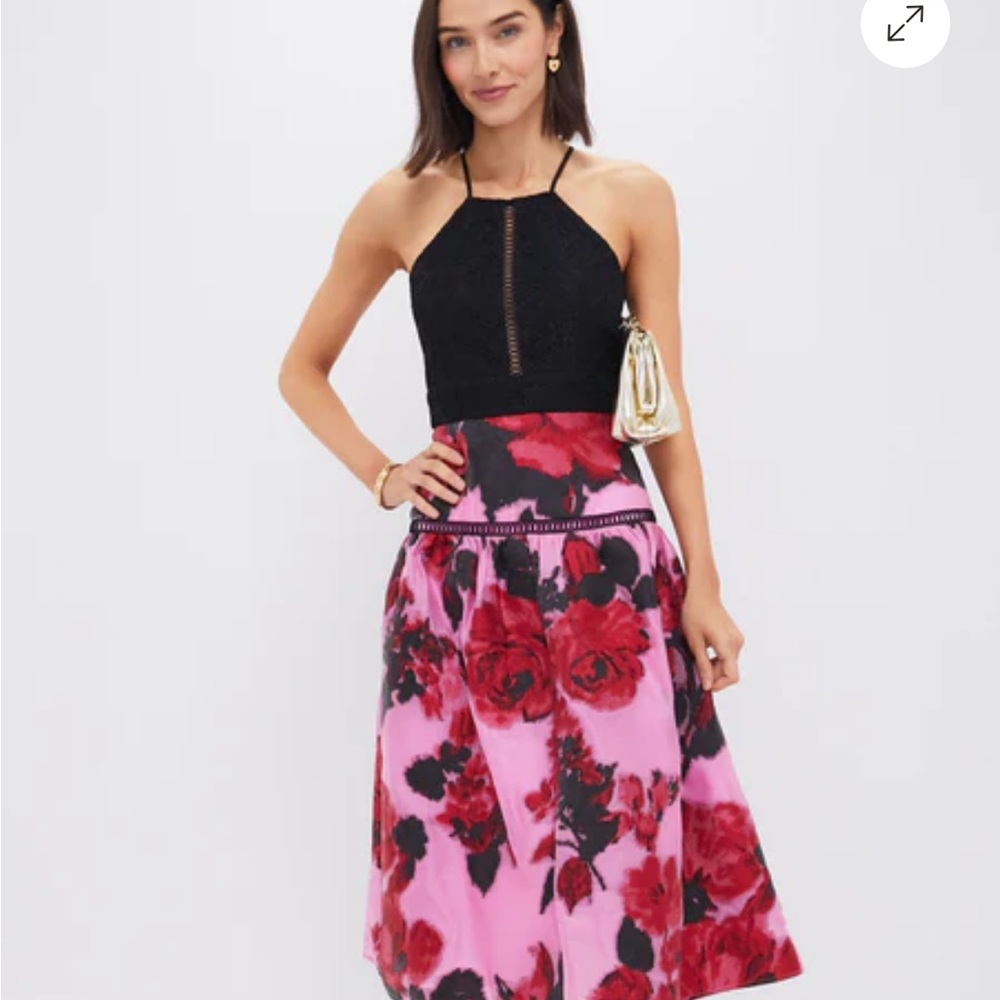 Tuckernuck Black and Pink Floral A-Line Skirt